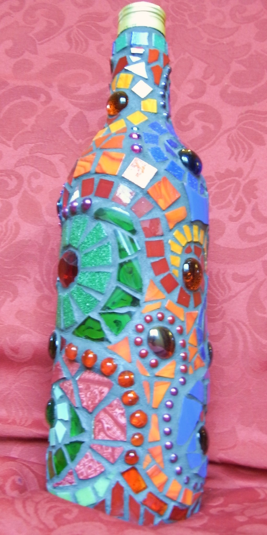 Frances Green Mosaic Bottle with Swirls